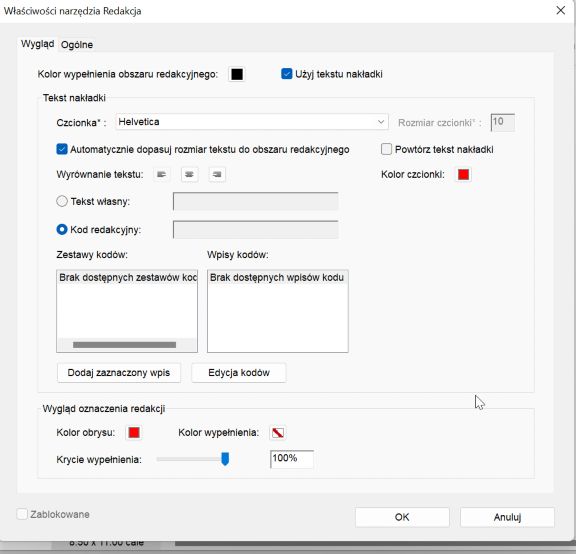 Właściwości narzędzia Redakcja w Acrobat