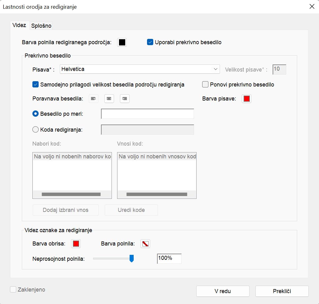 Lastnosti orodja za redigiranje v Acrobatu