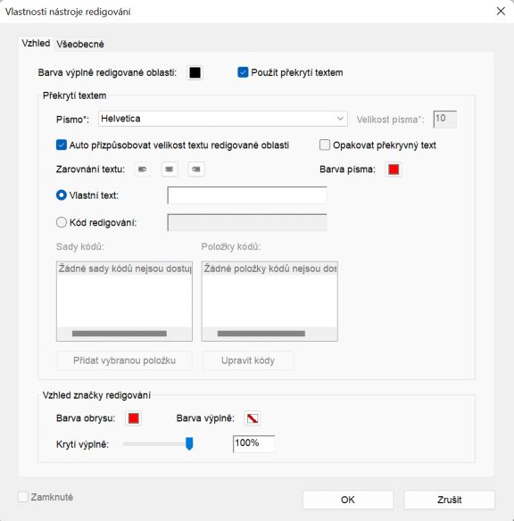 Vlastnosti nástroje redigování v aplikaci Acrobat