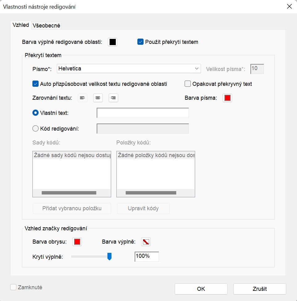 Vlastnosti nástroje redigování v aplikaci Acrobat