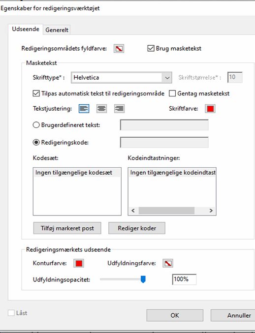 Egenskaber for bortredigeringsværktøj i Acrobat