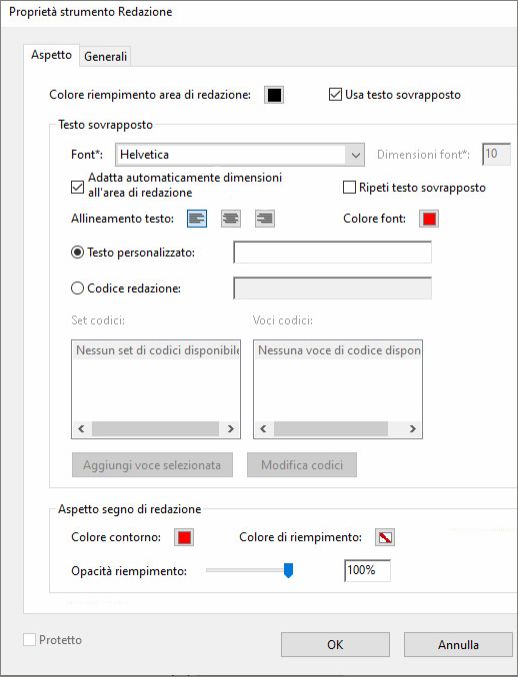 Proprietà strumento Redazione in Acrobat