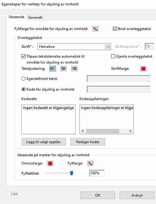 Egenskaper for verktøy for skjuling av innhold i Acrobat