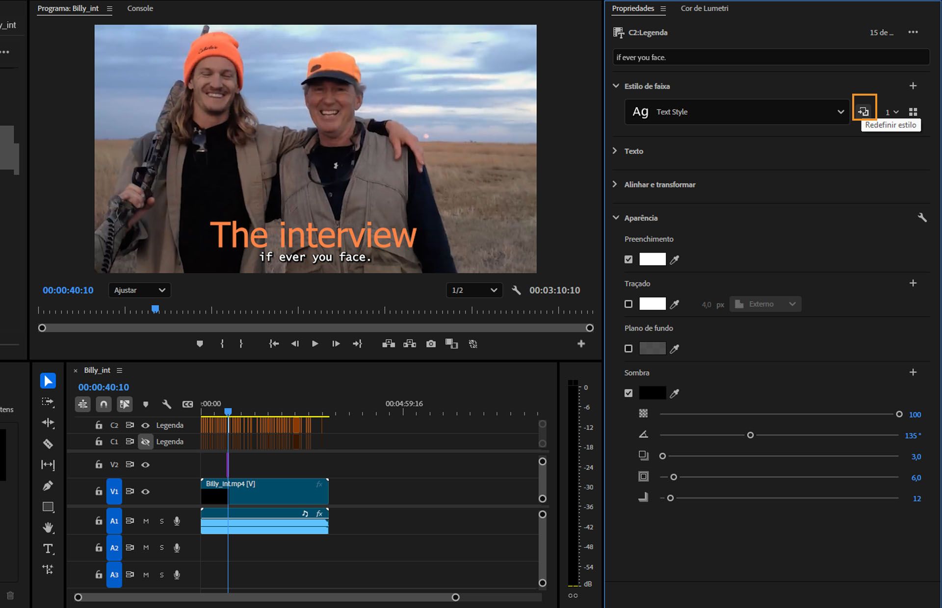 A interface do painel Gráficos essenciais com a opção Redefinir estilo em destaque. 