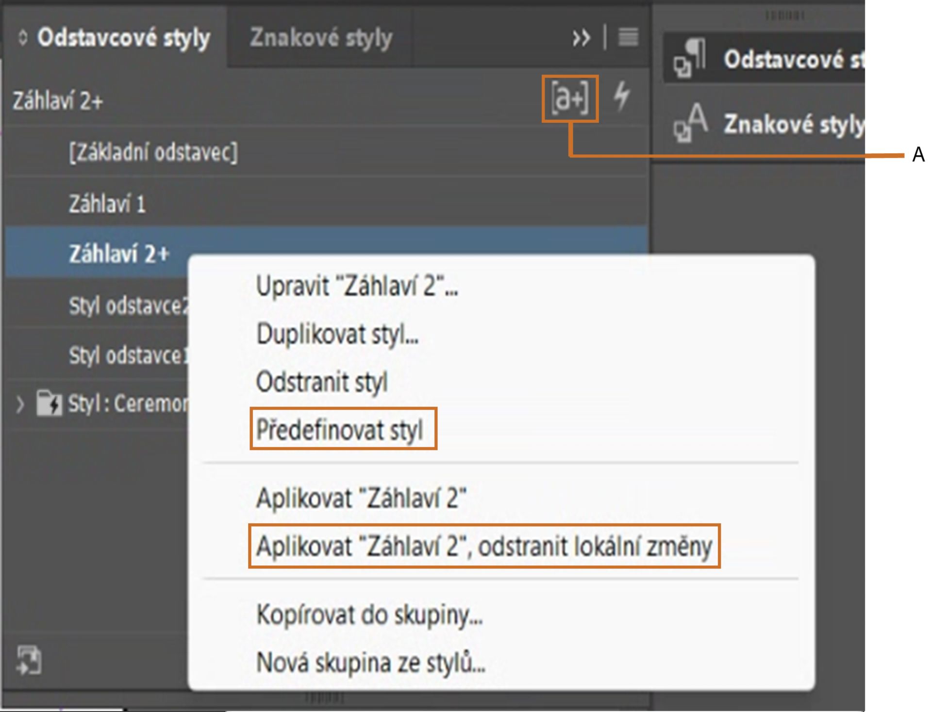 Přepsání stylu v aplikaci InDesign