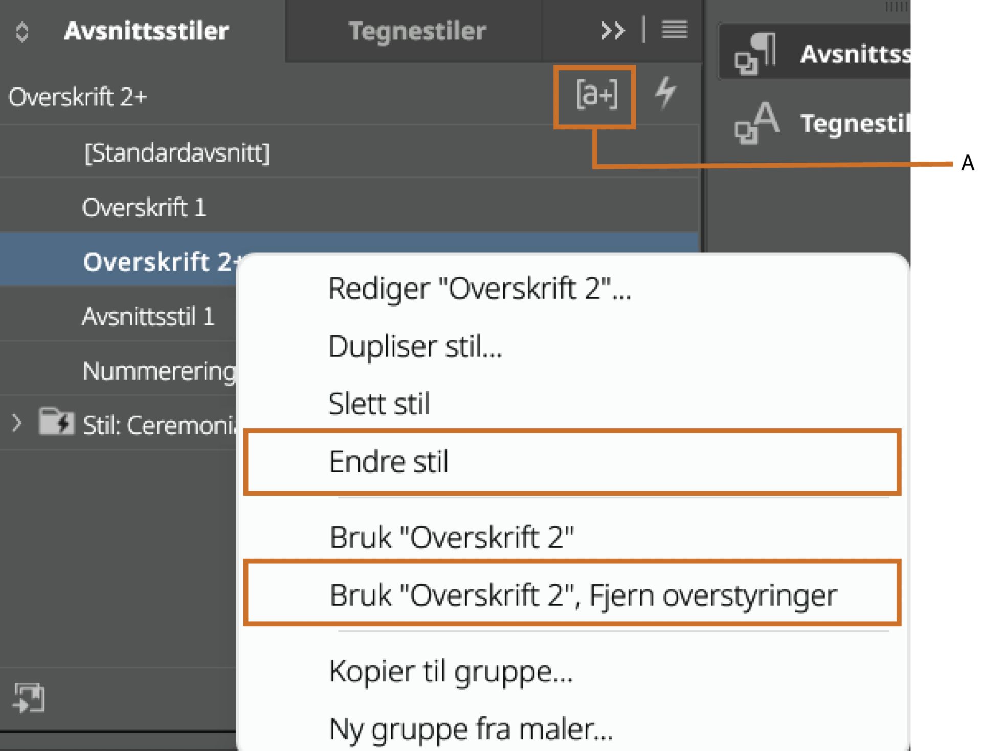 Stiloverstyringer i InDesign