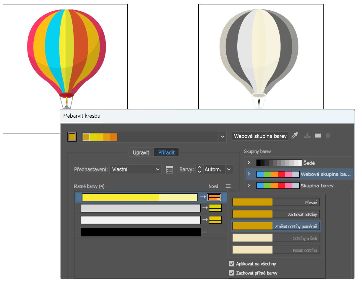 Snížení počtu barev vybrané kresby na dvě barvy