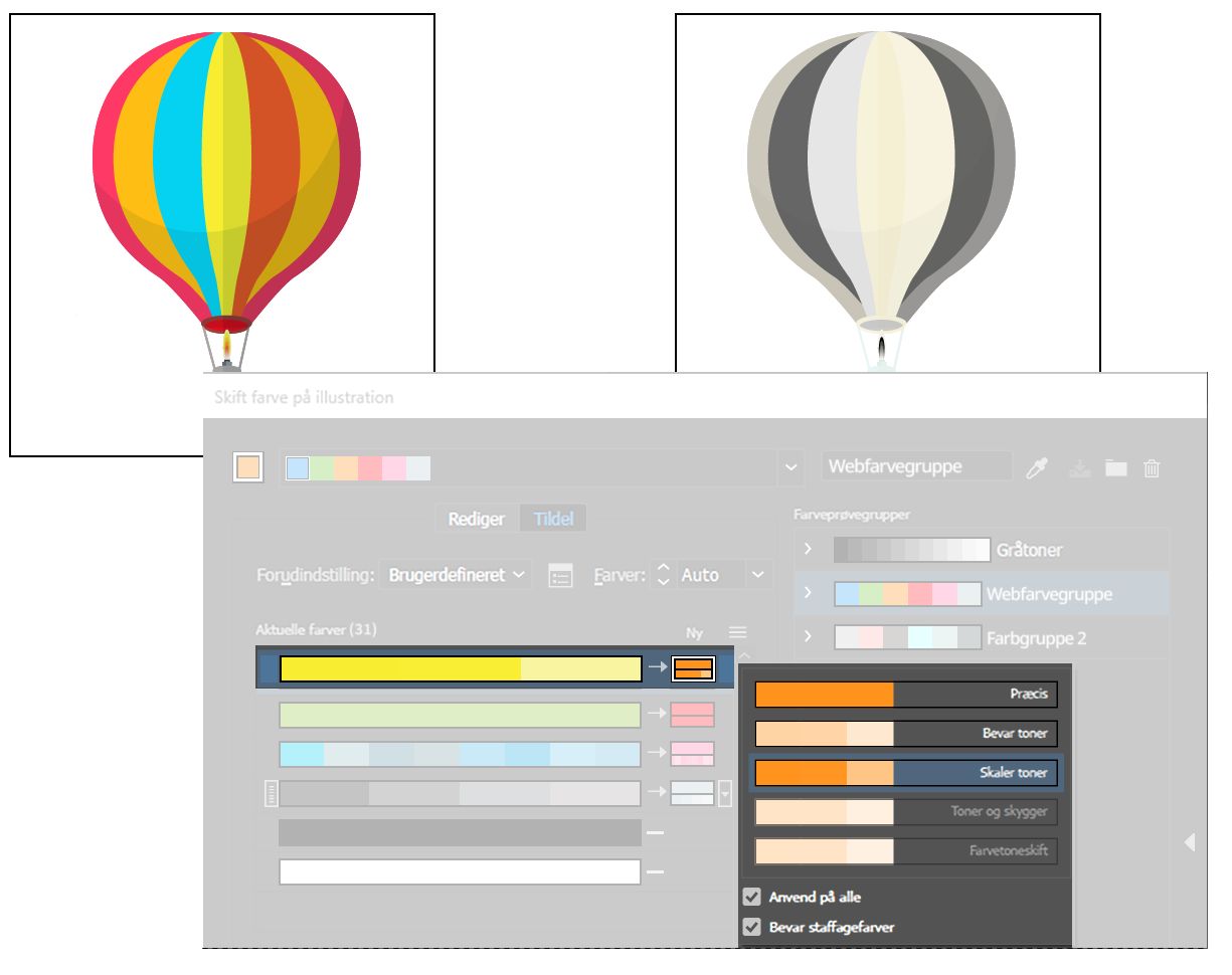 Reducer markerede illustrationer til to farver