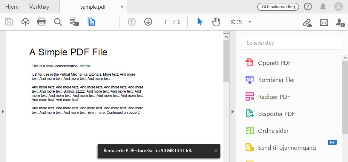 Reduser filstørrelse vellykket-melding