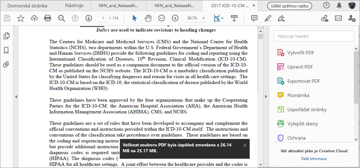 Zpráva o úspěšném zmenšení velikosti souboru