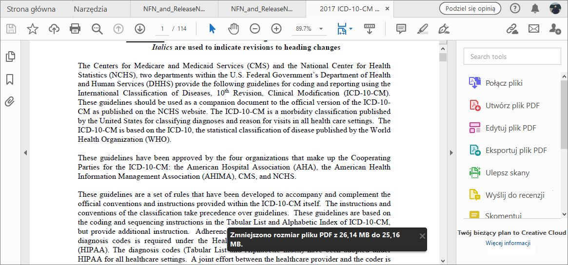 Komunikat o pomyślnym zmniejszeniu rozmiaru pliku