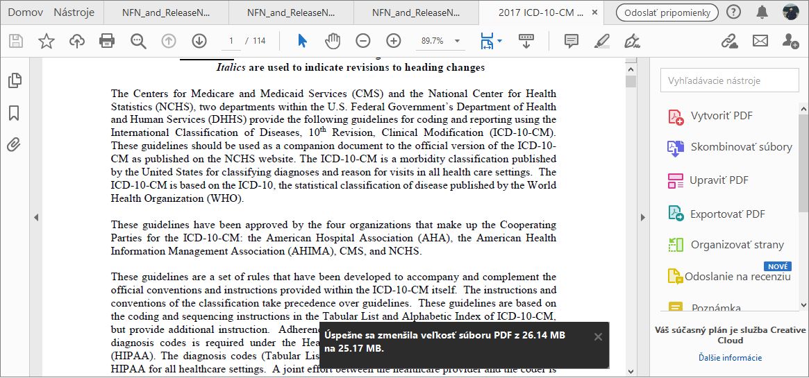 Správa o úspešnom zmenšení veľkosti súboru