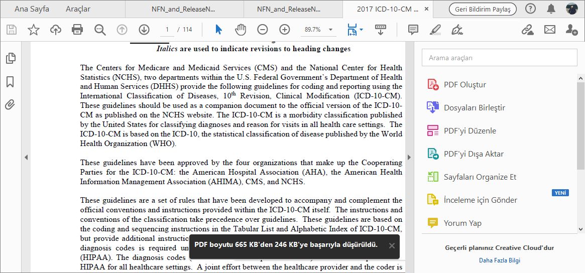 Dosya boyutu başarıyla küçültüldü mesajı