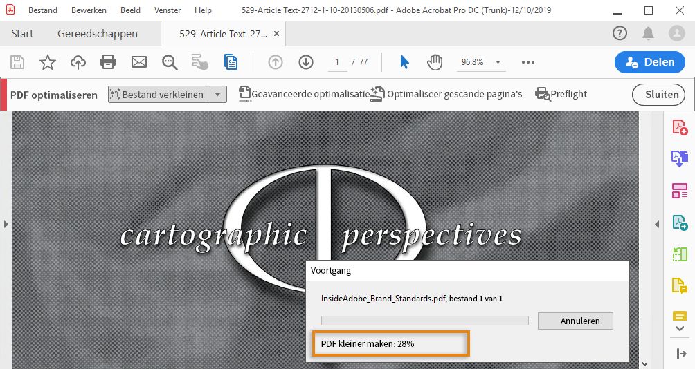 De voortgangsbalk wanneer meerdere PDF's worden geoptimaliseerd