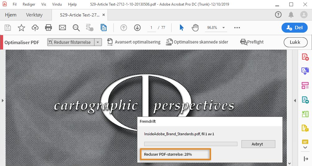 Fremdriftslinjen når flere PDF-filer optimaliseres