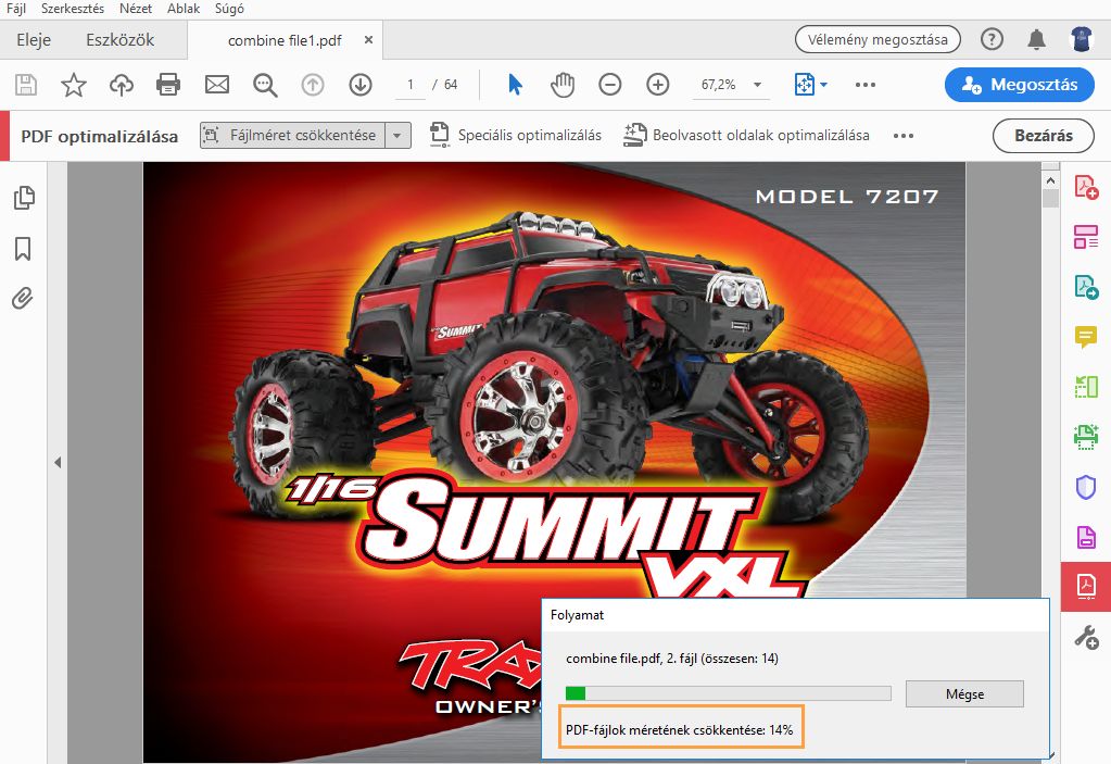 Állapotjelző sáv több PDF-dokumentum optimalizálásakor