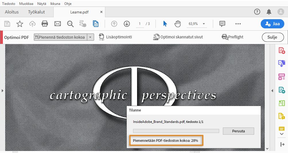 Edistymispalkki useita PDF-tiedostoja optimoitaessa