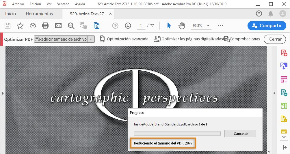 Barra de progreso cuando se optimizan varios archivos PDF
