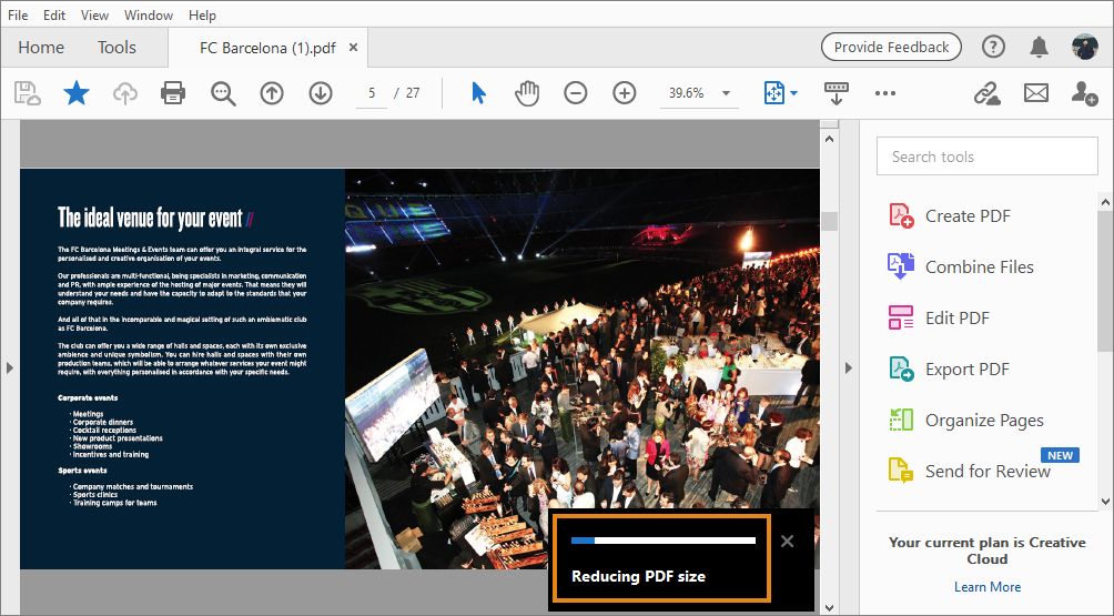 شريط التقدم الذي يظهر عند تحسين ملف PDF واحد