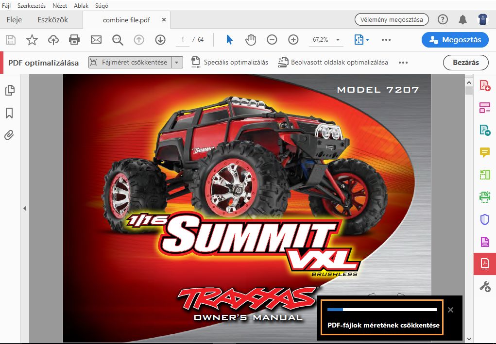 Állapotjelző sáv egy PDF-dokumentum optimalizálásakor