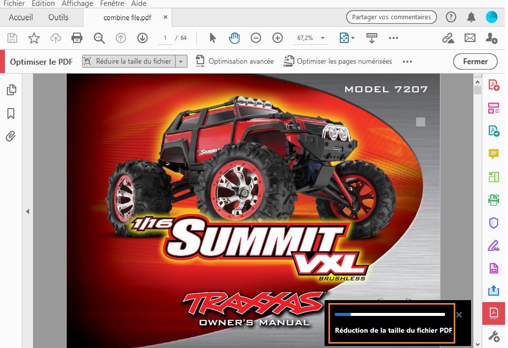 Barre de progression lors de l’optimisation d’un seul PDF