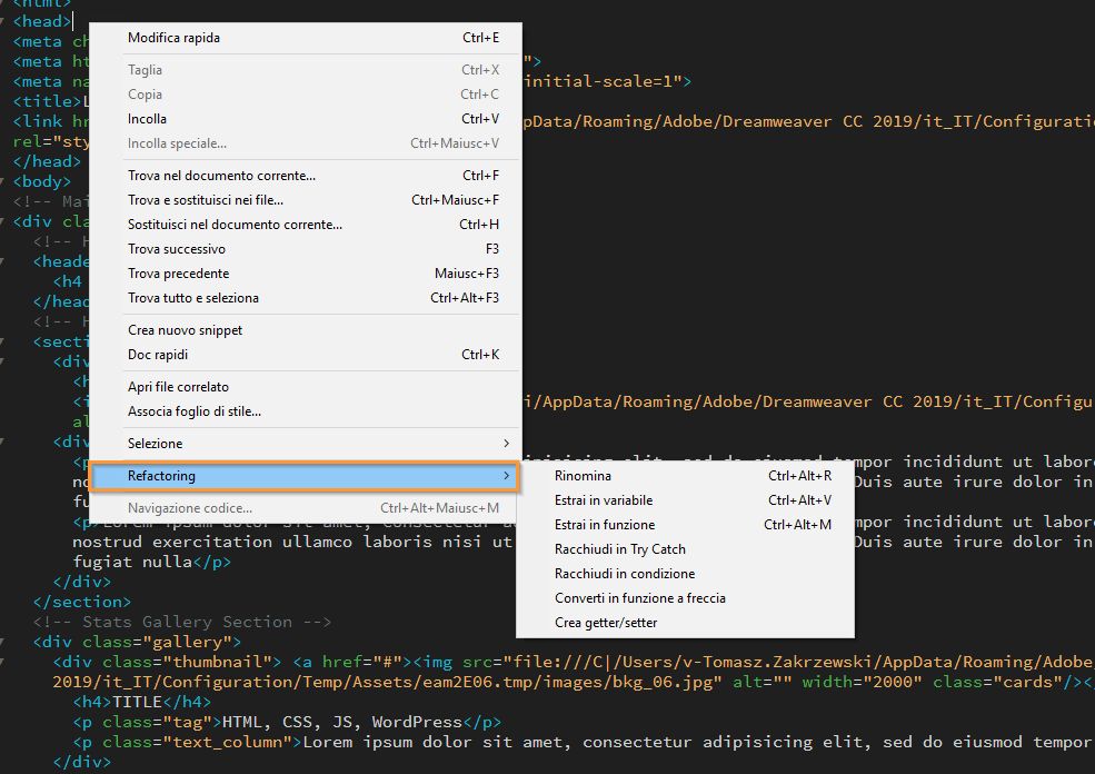 Opzioni di refactoring di JavaScript