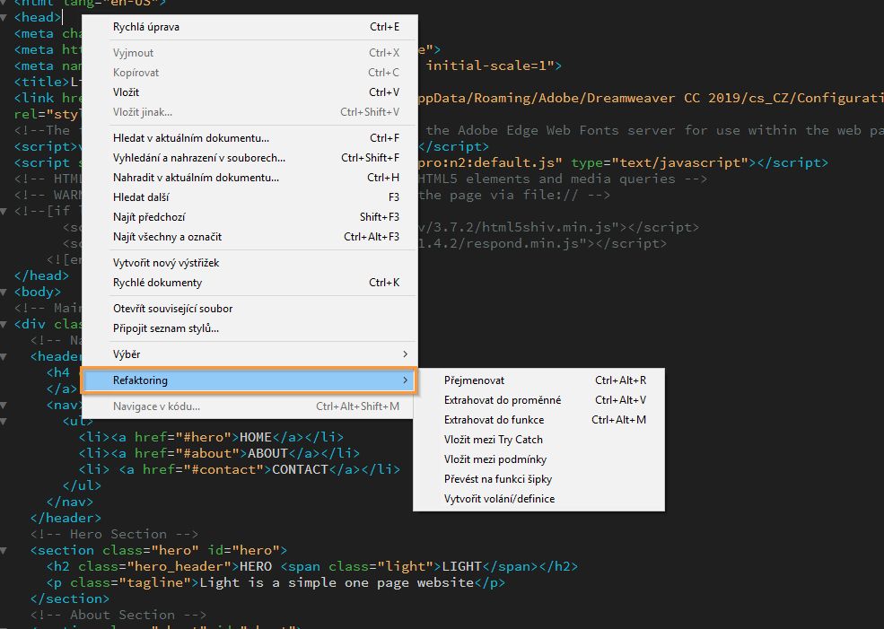 Možnosti refaktorování kódu JavaScript
