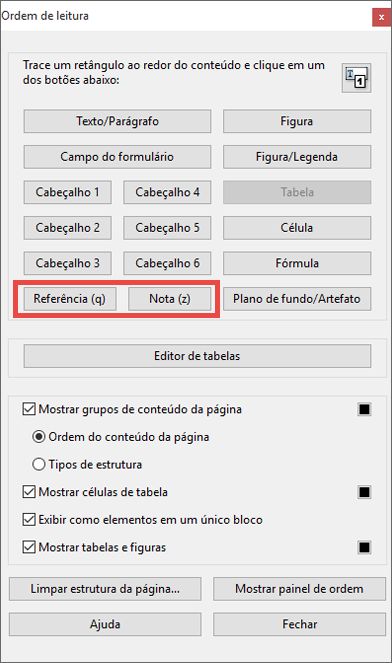 Referências e Notas na ferramenta Ordem de leitura