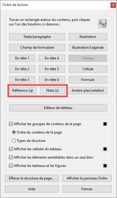 Référence et Notes dans l’outil Ordre de lecture