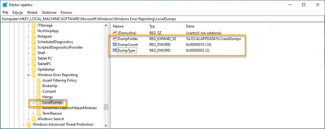 Klucz lokalnego zrzutu