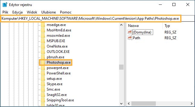 Przejdź do klucza rejestru