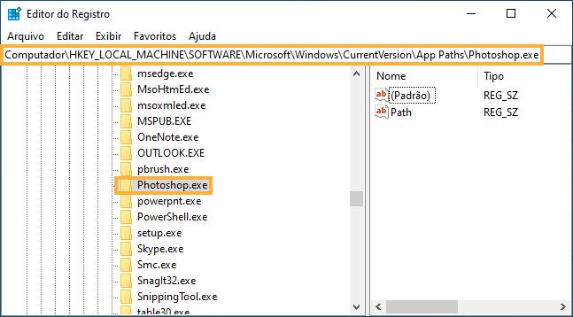 Ir até a chave do registro