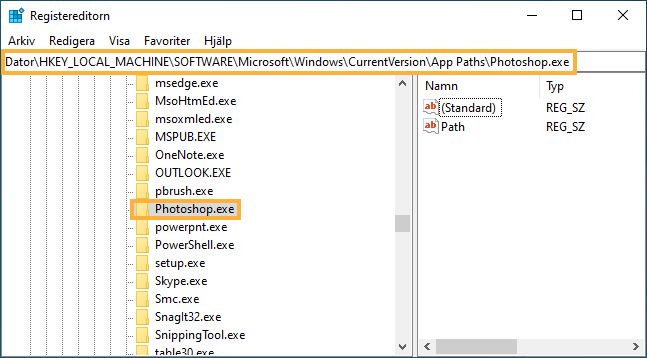 Gå till registernyckeln