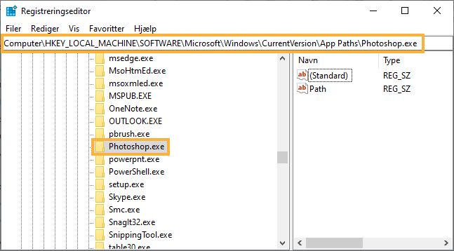 Naviger til registreringsdatabasenøglen