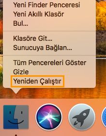 Dock'tan Finder'ı yeniden başlatın