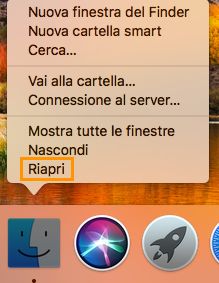 Riavvio del Finder dal Dock
