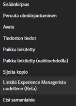 Linkitä uudelleen Experience Managerista (Beta)