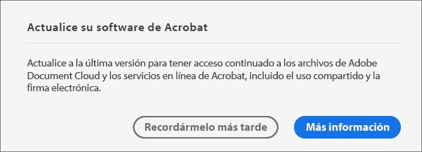 Actualice Acrobat a la versión más reciente