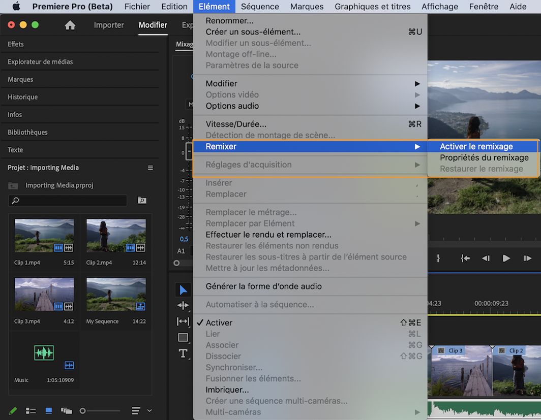 Remix dans Premiere Pro (version Beta)