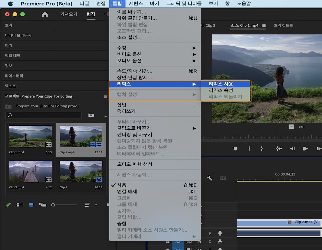 Premiere Pro 리믹스(베타)