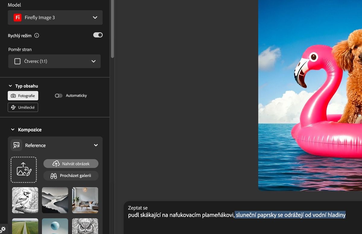 Upravte nastavení generování obrázků a upravte zadání k remixování vybraného obrázku v režimu editoru.