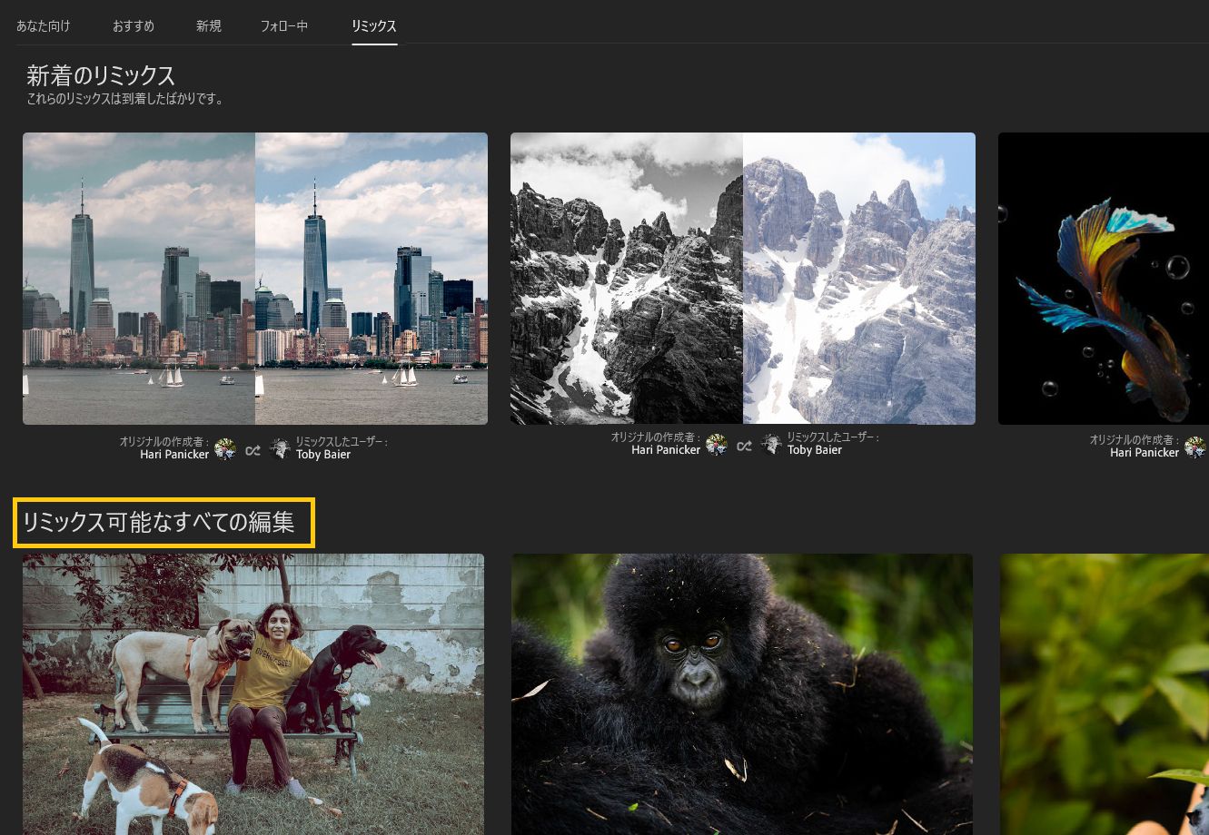 リミックス可能なすべての編集 