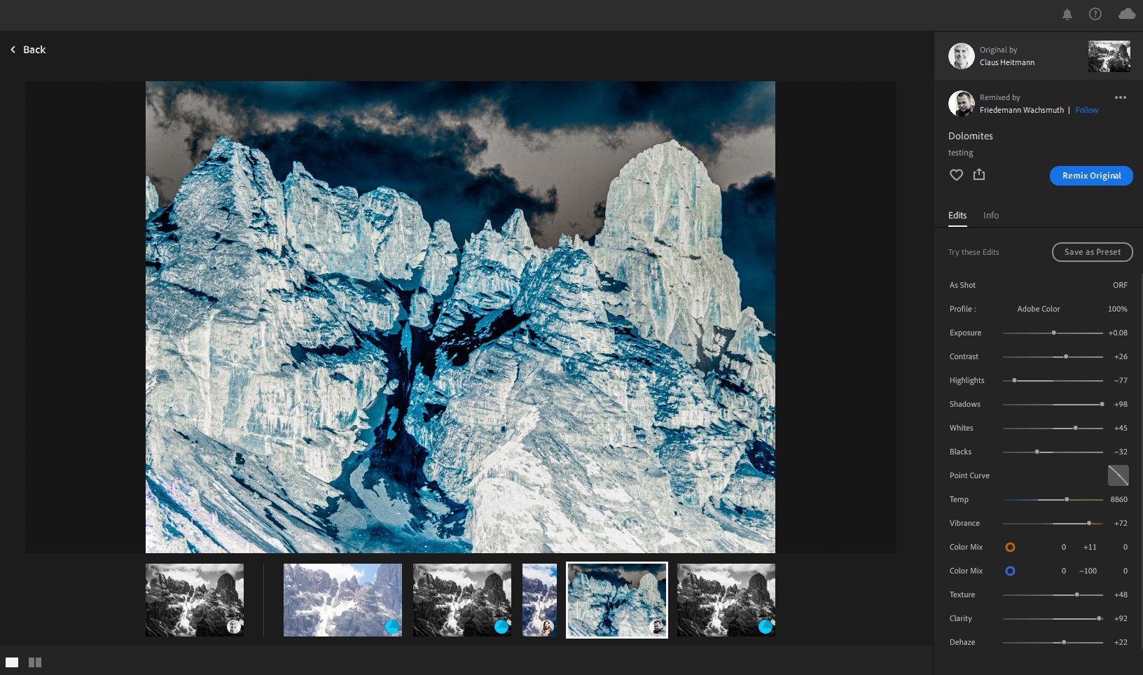 Visa remixer som gjorts av olika fotografer på en och samma plats