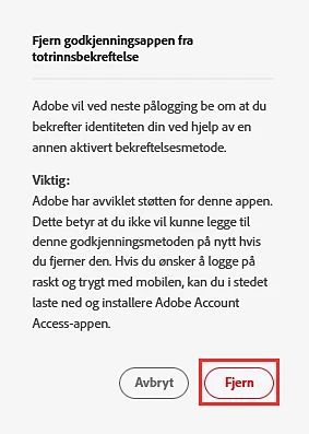 Fjern Adobe Authenticator