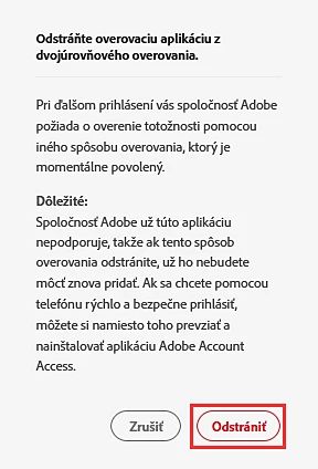 Odstrániť Adobe Authenticator