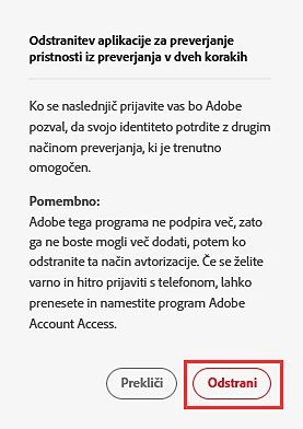 Odstranite Adobe Authenticator