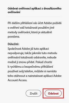 Odebrání aplikace Adobe Authenticator