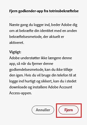 Fjern Adobe Authenticator