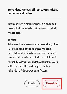 Eemalda Adobe Authenticator