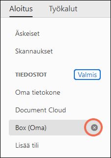 Risti- ja Valmis-asetukset tilin poistamiseksi